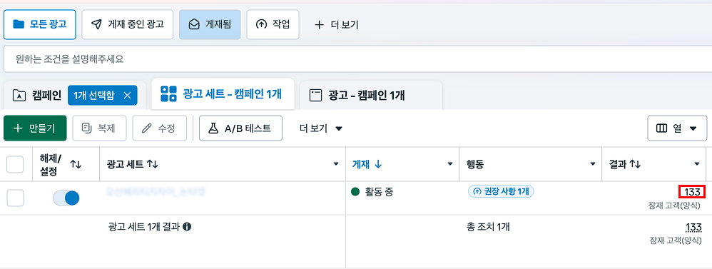 메타광고 잠재고객 133건